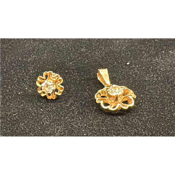 APPROX 14K PENDANT SET WITH DIAMOND (.4CT) & SINGLE APPROX 14K EARRING SET WITH DIAMOND (.17CT,