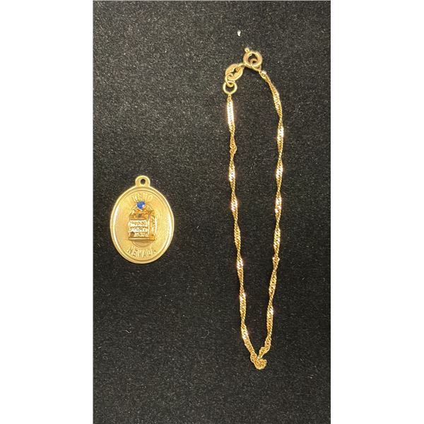 APPROX 14K PENDANT SET WITH BLUE STONE & APPROX 10K BRACELET (7 , 2.5G)