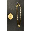 Image 1 : APPROX 14K PENDANT SET WITH BLUE STONE & APPROX 10K BRACELET (7", 2.5G)