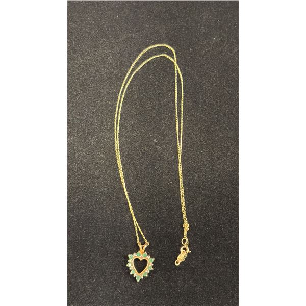 APPROX 14K CHAIN (19 ) WITH APPROX 14K PENDANT SET WITH EMERALD AND DIAMONDS (1.9G)