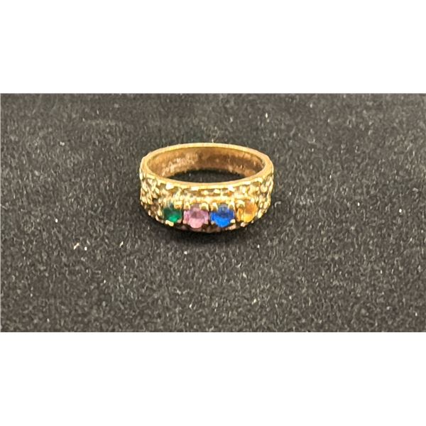 APPROX 10K LADIES RING SET WITH MULTI-COLOURED STONES (3.3G)