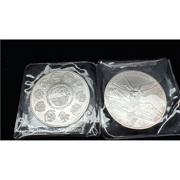 2 MEXICO 5OZ .999 SILVER COINS
