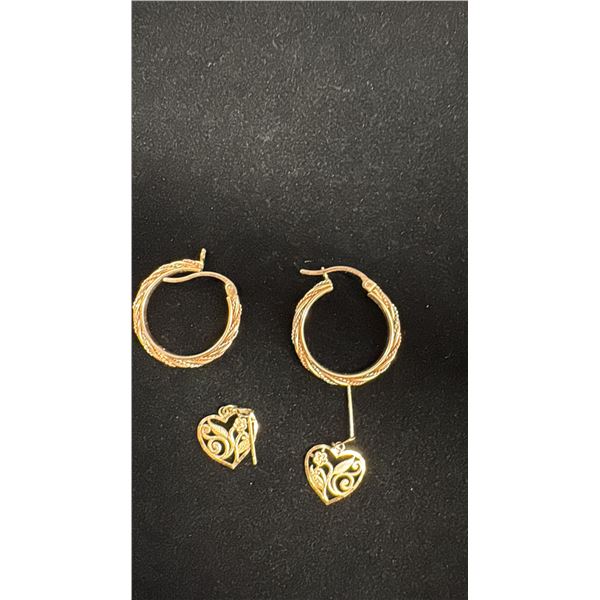 PAIR APPROX 10K HOOP EARRINGS, PAIR APPROX 14K EARRINGS (4.3G)