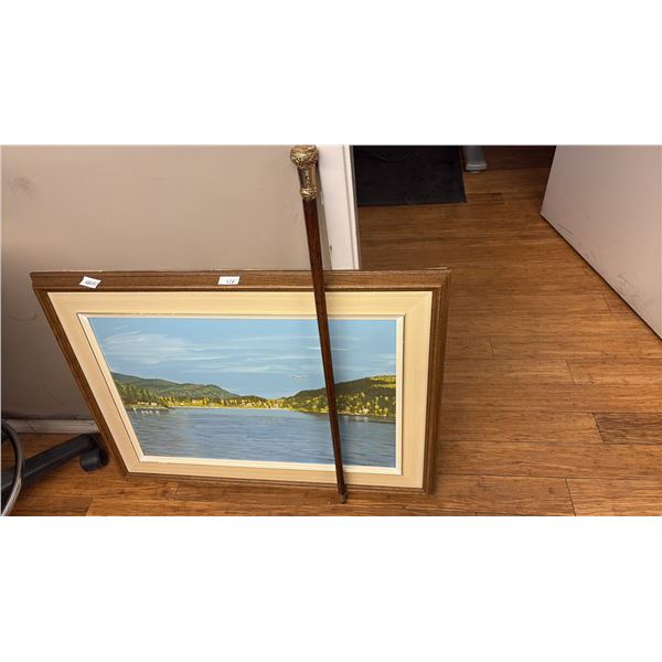VINTAGE EFFECTS & MORE; ORNATE CANE, SEASIDE PAINTING, CUTLERY ASSORTMENT (STAINLESS & SILVER
