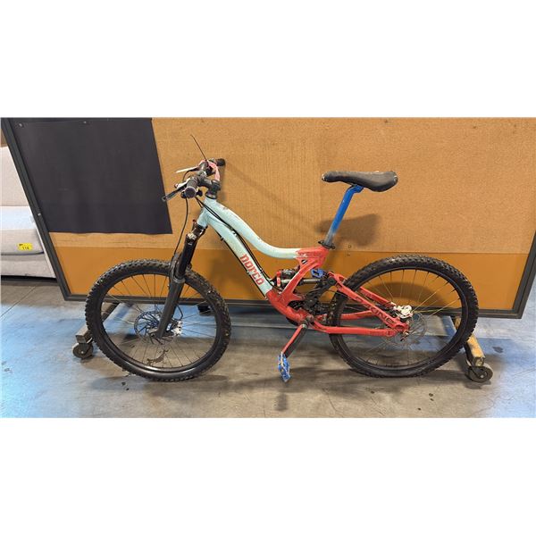 LIGHT BLUE/RED NORCO VIXA 18-SPEED FULL-SUSPENSION MOUNTAIN BIKE
