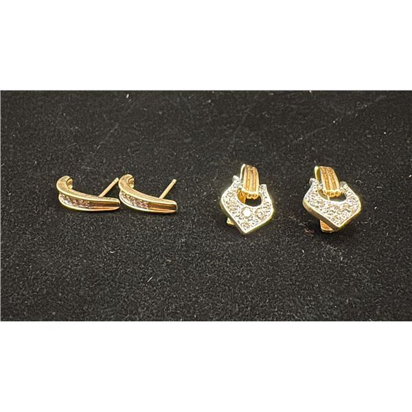 PAIR OF APPROX 10K EARRINGS SET WITH CUBIC ZIRCONIA & PAIR APPROX 14K EARRINGS SET WITH DIAMONDS