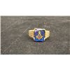 Image 1 : APPROX 10K MENS RING WITH MASONIC MOTIF SET WITH BLUE STONE (4G)