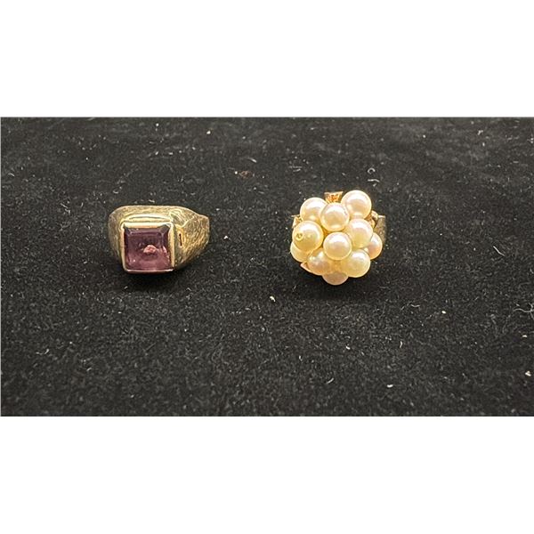 APPROX 14K LADIES RING SET WITH AMETHYST & APPROX 14K LADIES RING SET WITH PEARLS (4.9G)