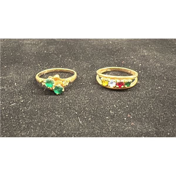 APPROX 10K LADIES RING SET WITH YELLOW, BLUE, GREEN & RED STONES AND APPROX 10K LADIES RING SET