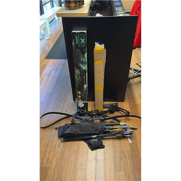 ARCHERY EQUIPMENT; THREE BOWS, THREE SETS OF ARROWS & QUIVER, AS WELL AS THREE AIR RIFLES
