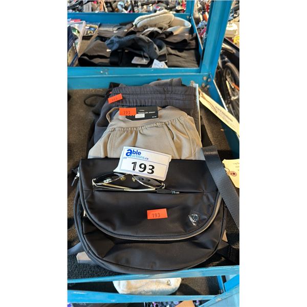 ASSORTMENT OF ATHLETIC BAG AND CASUAL TRAVEL APPAREL ITEMS MIXED SIZES
