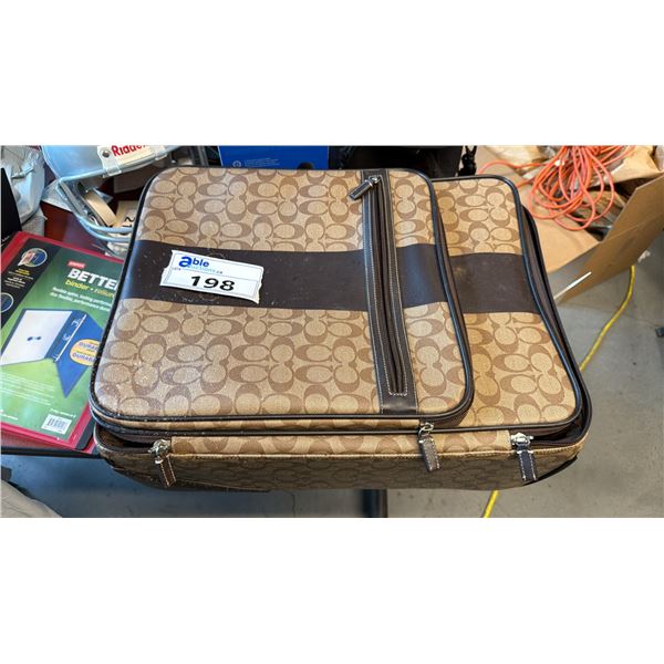 BROWN TWO-WHEEL ROLLING CARRY-ON CABIN SUITCASE COATED CANVAS HERITAGE STRIPE