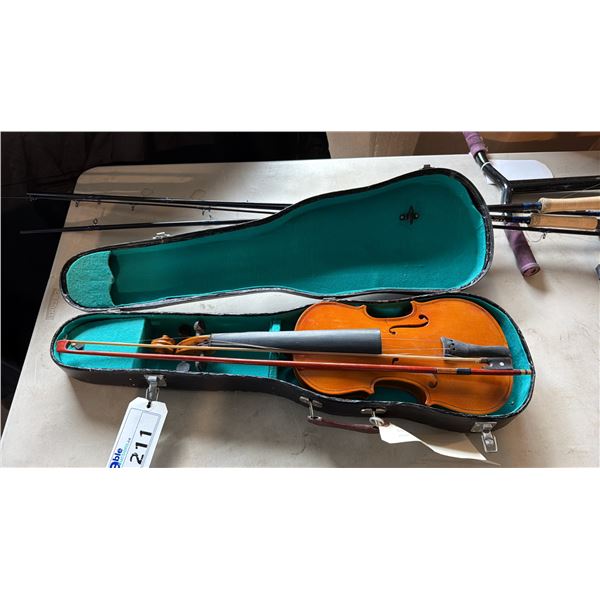 FULL-SIZE ACOUSTIC VIOLIN OUTFIT WITH BOW AND PLUSH-LINED HARD-SHELL CASE