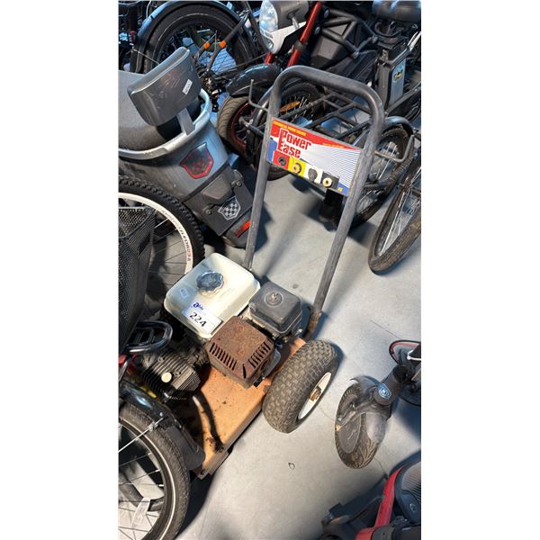 VINTAGE COMMERCIAL GAS PRESSURE WASHER WITH OHV ENGINE AND STAMPED STEEL CART