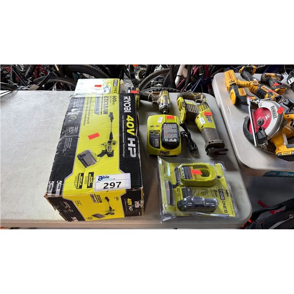 ASSORTMENT OF CORDLESS POWER TOOLS AND CHARGERS 18V AND 40V PLATFORMS
