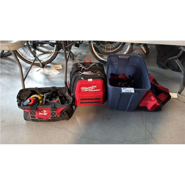 PREMIUM CAST IRON BENCH PLANE BALLISTIC STORAGE PACK AND MISC HAND TOOLS W/ BAGS AND BIN