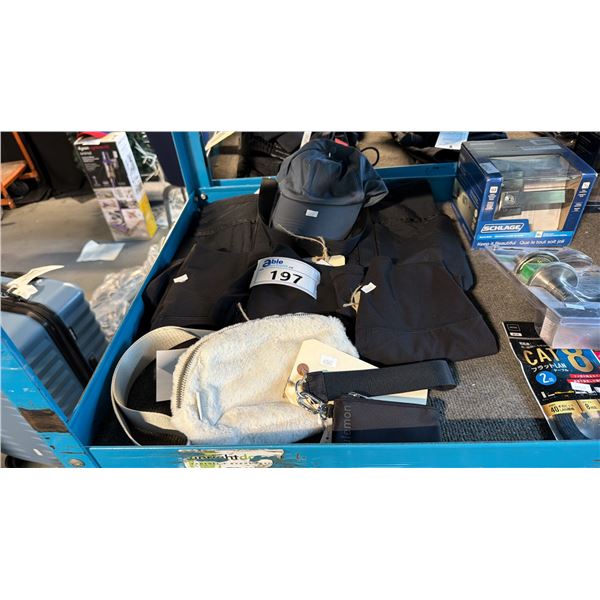 ASSORTED CLOTHING ITEMS & SMALL BAGS