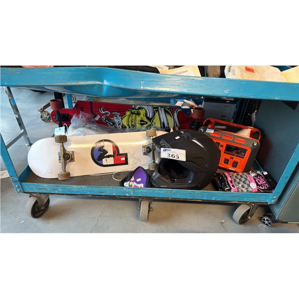LONG BOARD & SKATE BOARD WITH OFF-ROAD STYLE HELMET, PORTABLE POWER BANK (NO COMPONENTS INSIDE)