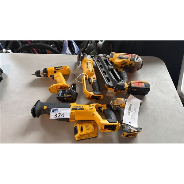 ASSORTED DEWALT POWER TOOLS WITH ASSORTED DEWALT BATTERIES