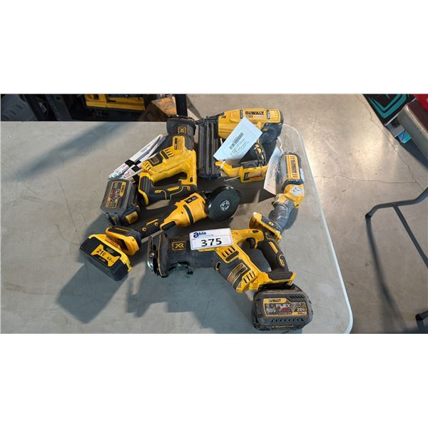 ASSORTED DEWALT POWER TOOLS WITH ASSORTED DEWALT BATTERIES