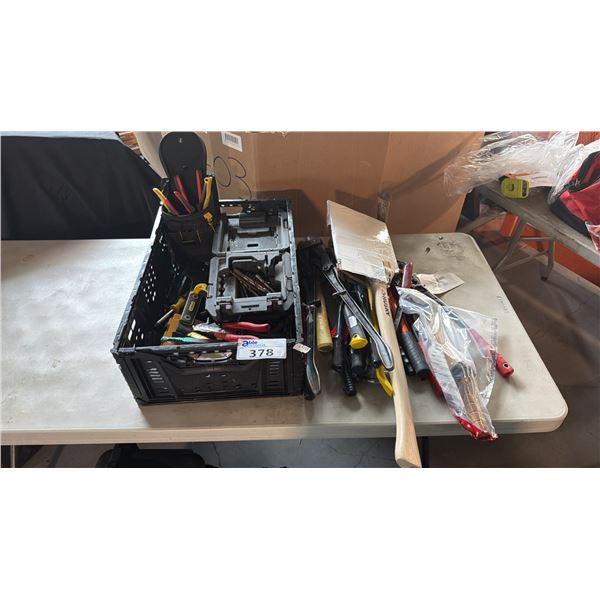 ASSORTED HAND TOOLS, BOLT CUTTERS & DRILL BITS
