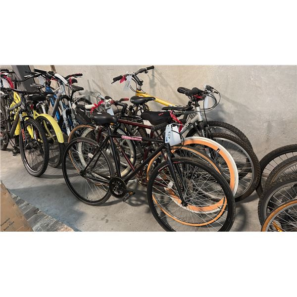 FIVE-UNIT ASSORTED MULTI-GEAR ALUMINUM/STEEL MOUNTAIN HYBRID RECREATIONAL BICYCLES