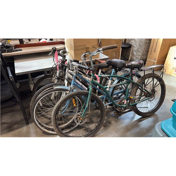 FOUR-UNIT ASSORTED MULTI-GEAR/SINGLE-SPEED STEEL/ALUMINUM CRUISER MOUNTAIN UTILITY BICYCLE LOT