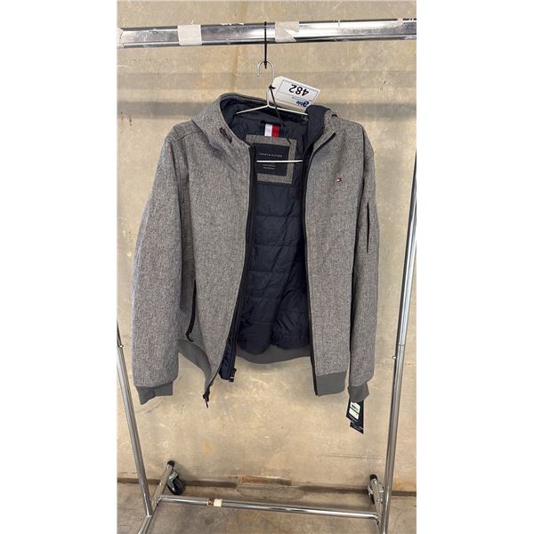 WEATHER-RESISTANT QUILTED INNER BIB MOCK NECK RIB-KNIT STORM CUFFS SPANDEX BLEND HEATHER GREY COAT