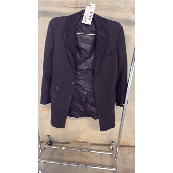LAYERED HYBRID KNITTED SHAWL COLLAR BUILT-IN MOCK BIB INSERT FLAP POCKETS TAILORED SMART-CASUAL COAT