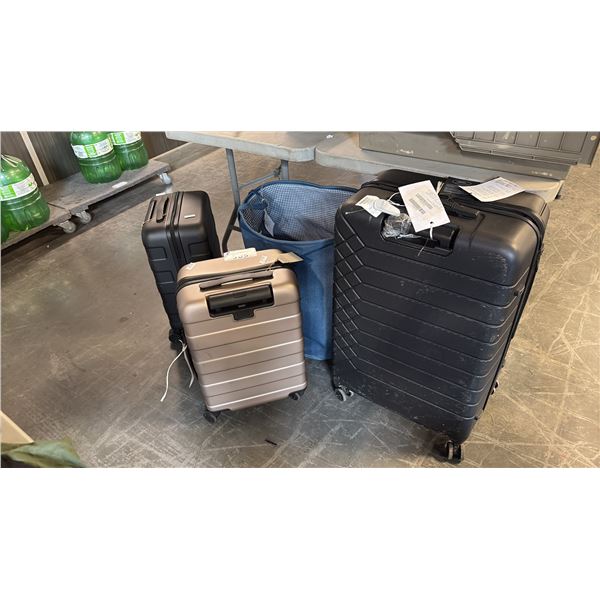 ASSORTED HARD-SHELL MULTI-DIRECTIONAL SPINNER LUGGAGE SUITES AND FLEXIBLE FABRIC STORAGE BIN