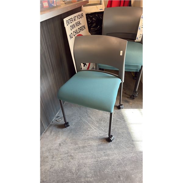 TEAL STEEL CASE MOVE MOBILE STACKING CHAIR