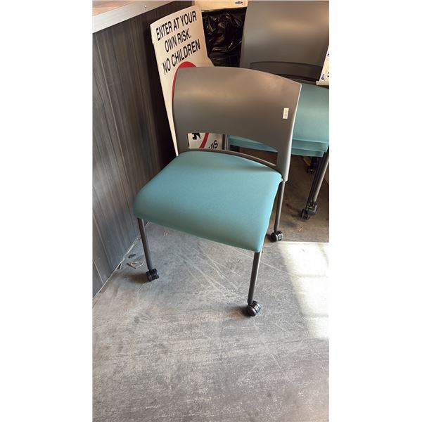 TEAL STEEL CASE MOVE MOBILE STACKING CHAIR