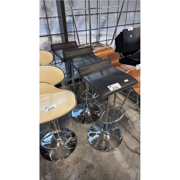 3 BLACK HEIGHT-ADJUST CHROME FINISH LOW-BACK SWIVEL BAR STOOL