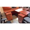 Image 1 : MODULAR L-SHAPED COMMERCIAL OFFICE DESK, DUAL 3-DRAWER PEDESTALS CLASSIC CHERRY 77" W X 59" D X 29"