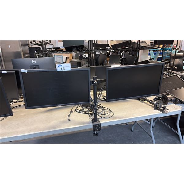 SET OF DELL 22" MONITORS W/ DUAL MONITOR ARM STAND