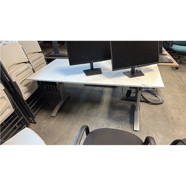 WHITE 60"X30" ELECTRIC SIT/STAND TABLE *NOT WORKING*, 2 STEELCASE TASK CHAIRS W/ COSMETIC STAINS