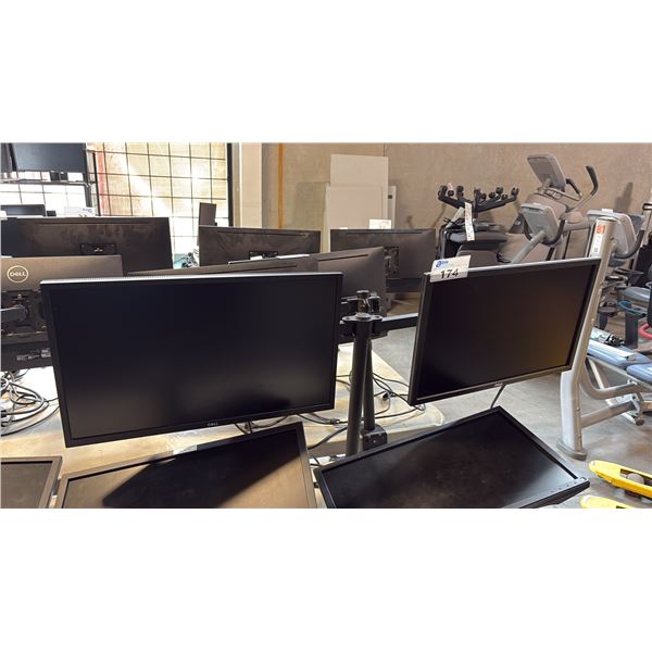 SET OF DELL 24" MONITORS W/ DUAL MONITOR ARM STAND