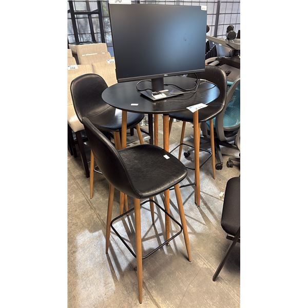 BLACK TOP BAR TABLE WITH 3 MATCHING CHAIRS