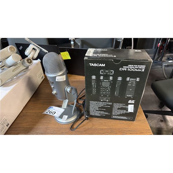 BLUE YETI USB MULTI-PATTERN CONDENSER MICROPHONE & TASCAM DR-100MKII LINEAR PCM RECORDER