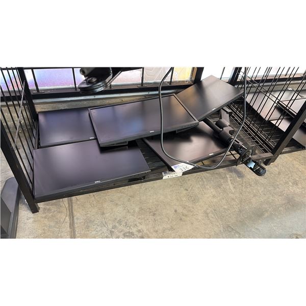 SHELF OF ASSORTED DELL COMPUTER MONITORS WITHOUT STANDS (ONLY ONE ARM STAND)