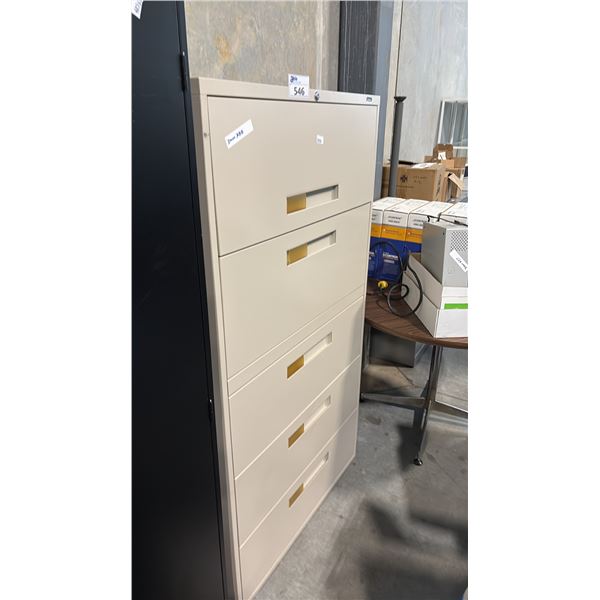GLOBAL 9300 SERIES 5-DRAWER LATERAL FILE CABINET BEIGE RECEDING DOOR