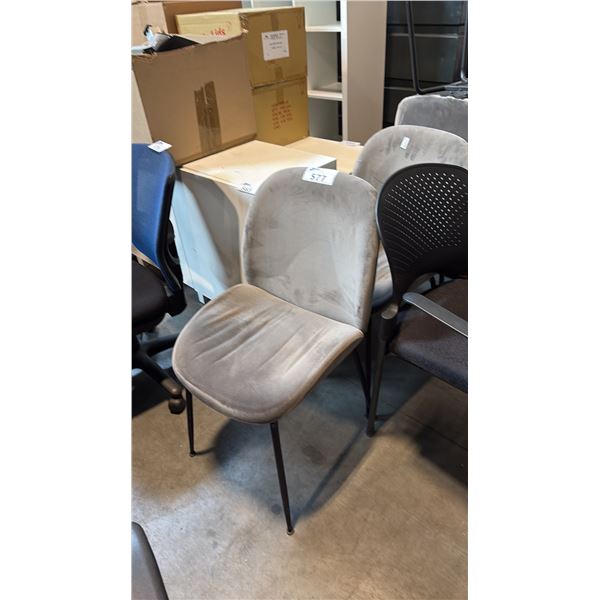 PAIR OF GREY VELVET DINING CHAIRS