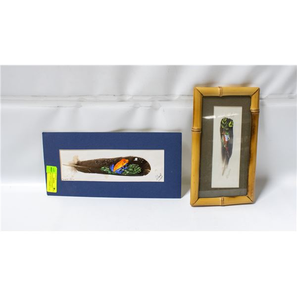 PAIR OF HANDPAINTED FROG FEATHERS FROM COSTA RICA