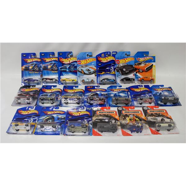 LOT OF HOTWHEELS AND MATCHBOX CARS ON CARDS