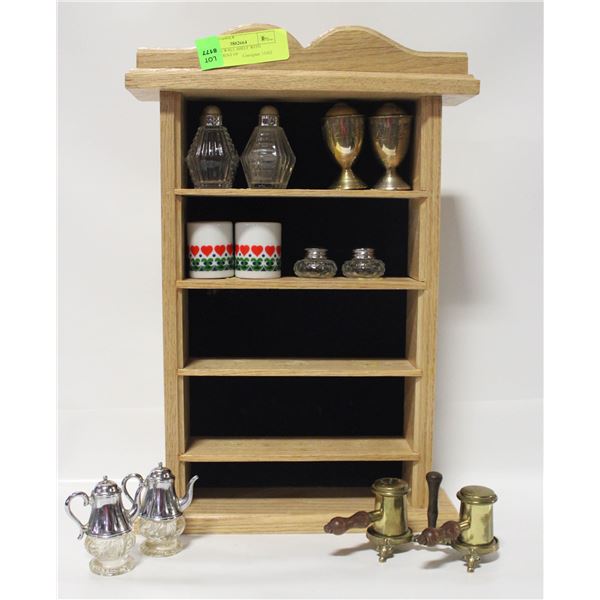 WOODEN WALL SHELF WITH ASSORTMENT OF