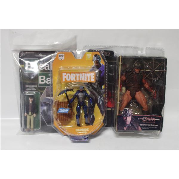 3 FIGURES ON CARD INCLUDES CONAN, FORTNITE AND