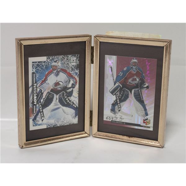 TWO PATRICK ROY CARDS IN PHOTO FRAME