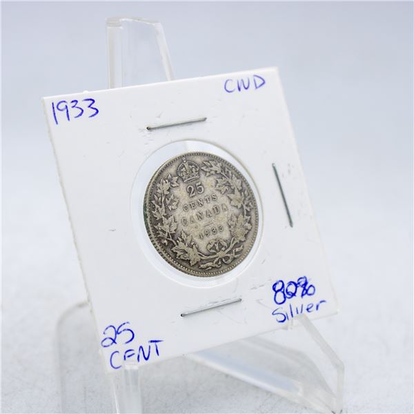 1933 CANADA SILVER QUARTER 80% SILVER
