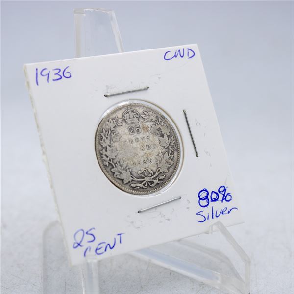 1936 CANADA SILVER QUARTER 80% SILVER