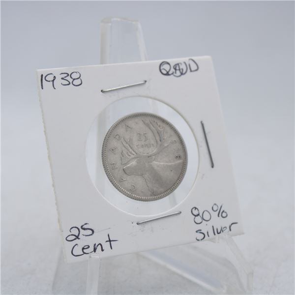 1938 CANADA QUARTER 25 CENT COIN 80% SILVER